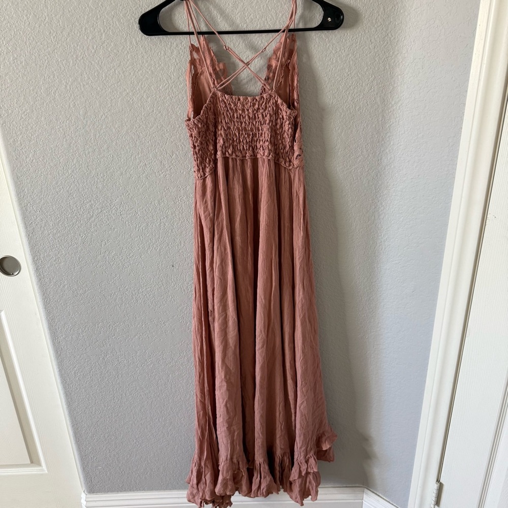 Free People Adella Maxi Floral Lace V-neck Strap Slip Back Dress Pink - Picture 6 of 6